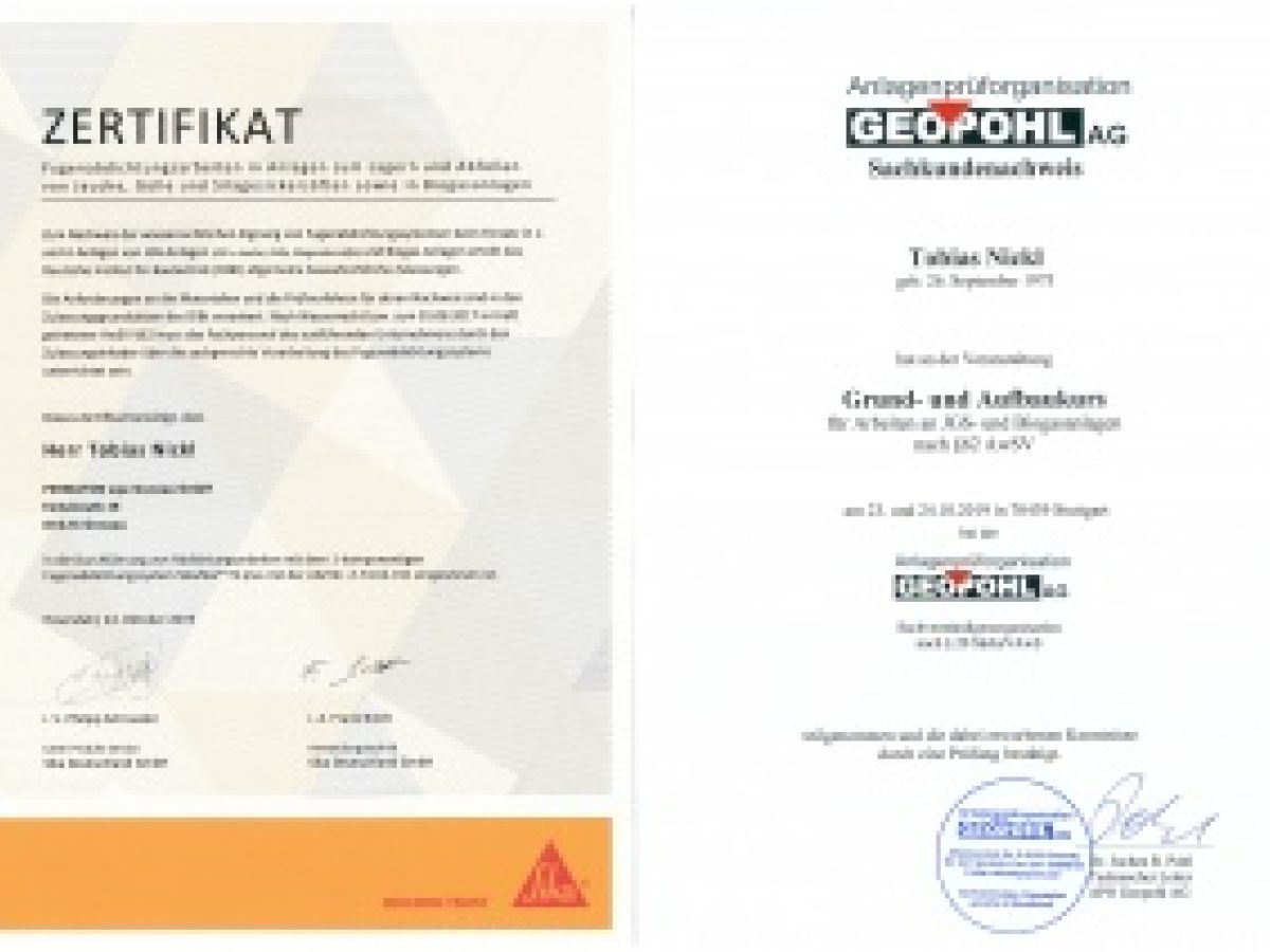 Zertifizierung für Arbeiten an JGS- und Biogasanlagen